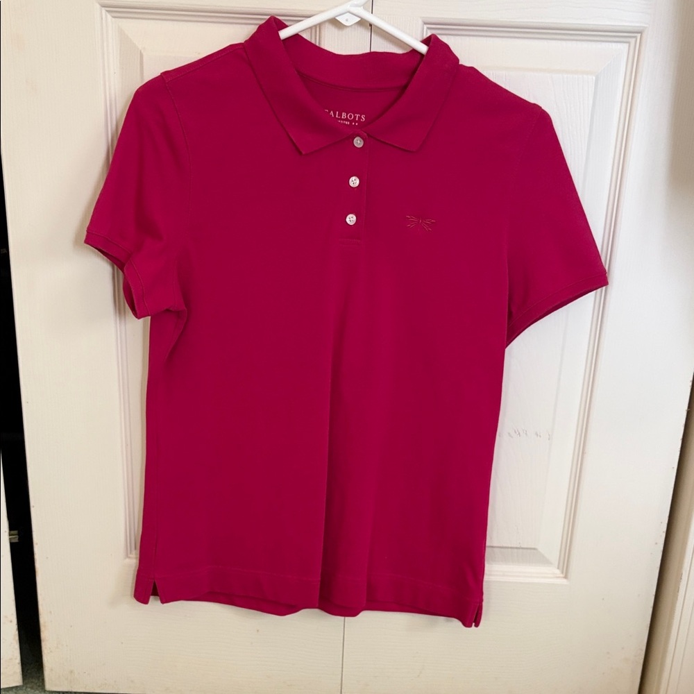 Talbots Short-Sleeve Polo in Bright Raspberry Pink